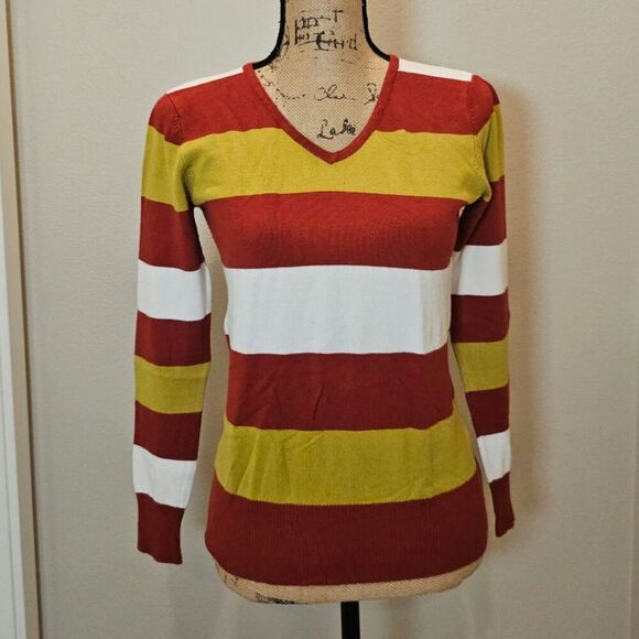 Oxygene Retro Striped V-Neck Sweat Size Small - Picture 1 of 5
